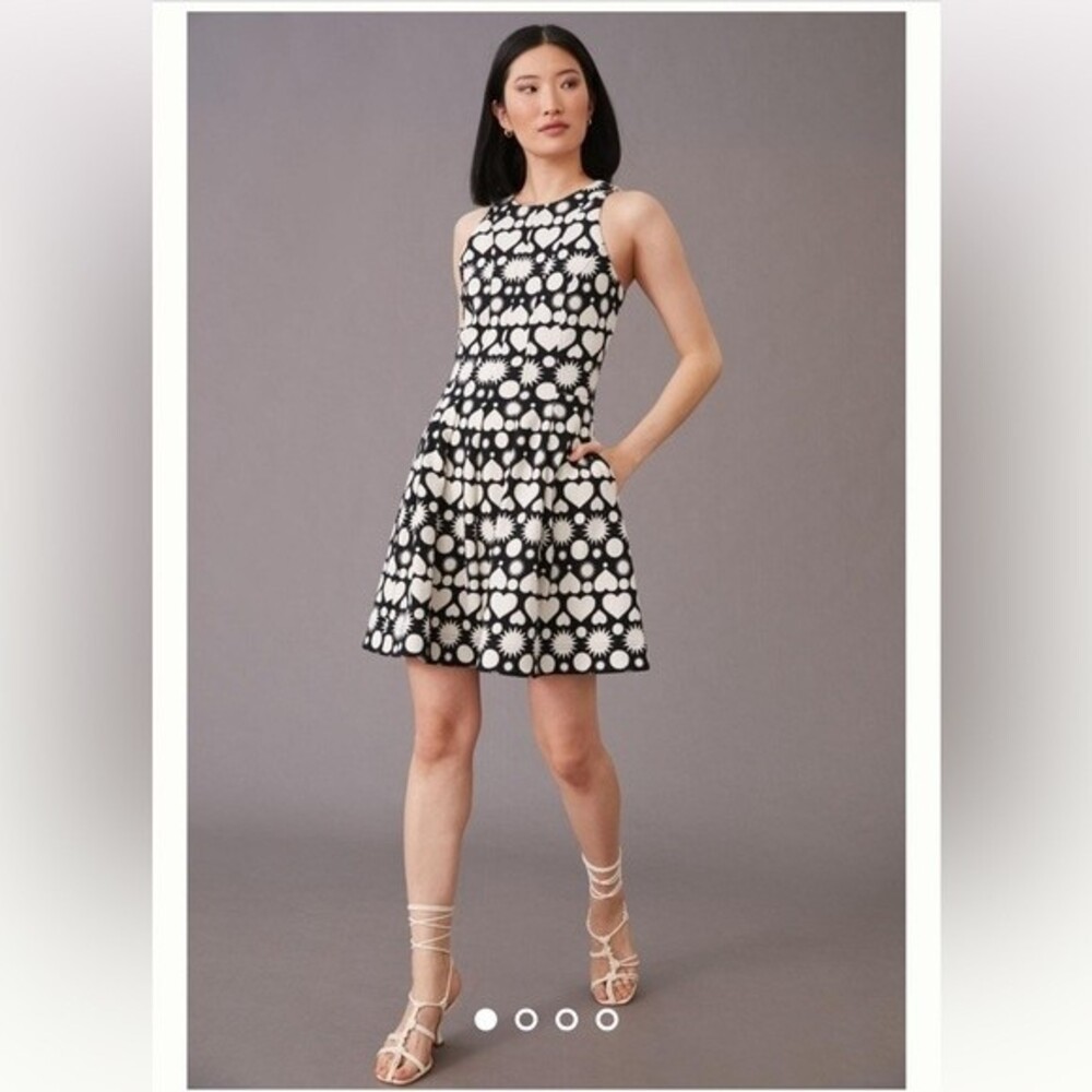 Anthropologie Maeve Printed Mini Dress In Black and White 16 NWOT